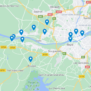Carte des points de vente des bocaux végétaux de Yolaine concocte sur Nantes et sa région